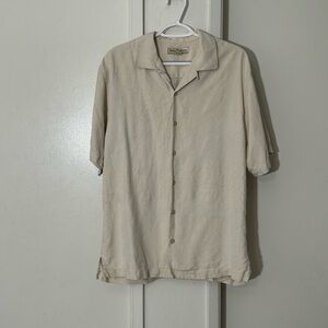 Tommy Bahama Del Palms Embroidered 100% Silk Camp Oversized Shirt Beige Small